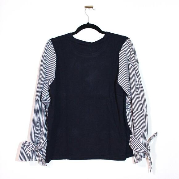 NY Collection Striped Sleeve Navy Sweater XLP NWT - Picture 2 of 4